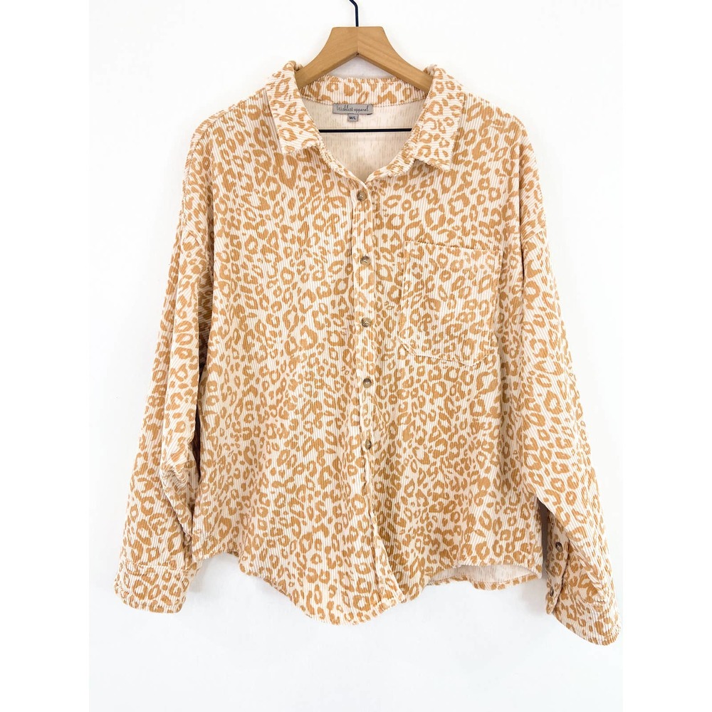 Boutique Brand Leopard Animal Print Corduroy Button Down Oversized Shacket M/L